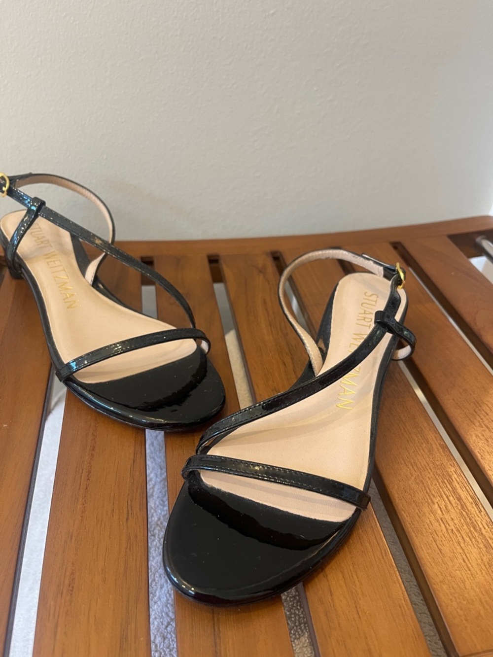 Stuart Weitzman Black Patent Leather Strappy Sandals